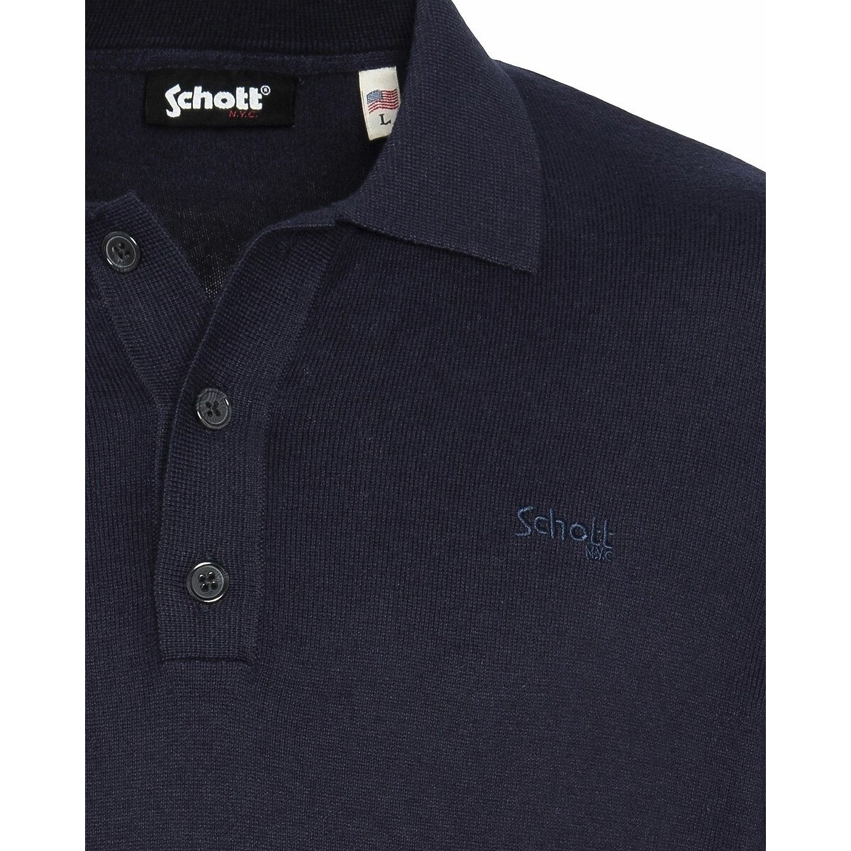 Trui met hemdskraag en knoopsluiting marineblauw, SCHOTT