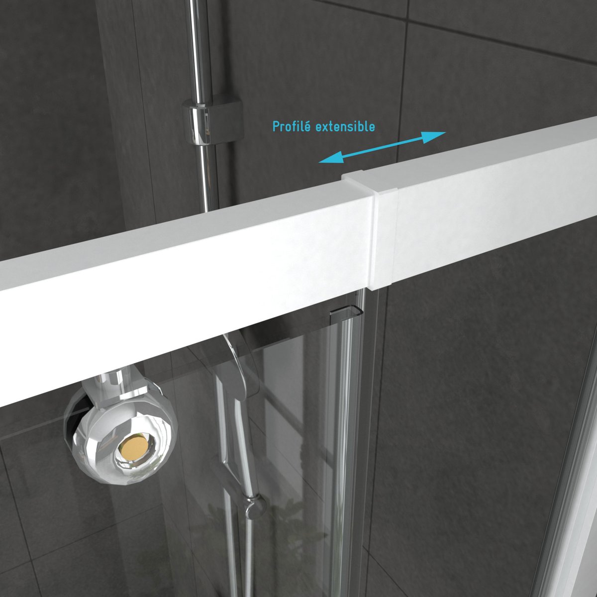 Porte de douche pivotante en verre trempé avec paroi de retour blanc, HOME MAISON