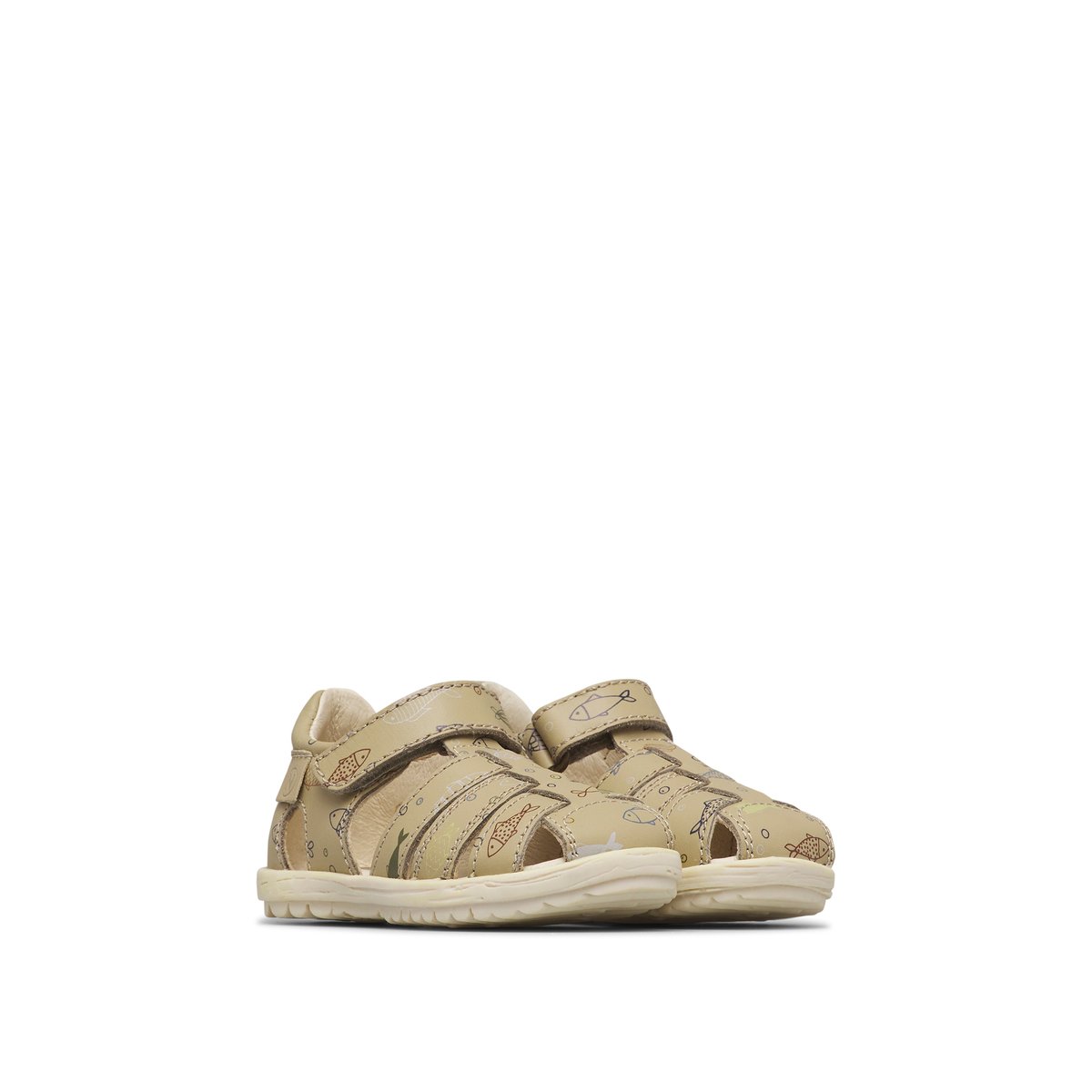 Sandales semi-ouvertes en cuir avec imprimé de petits poissons SEE beige-, NATURINO