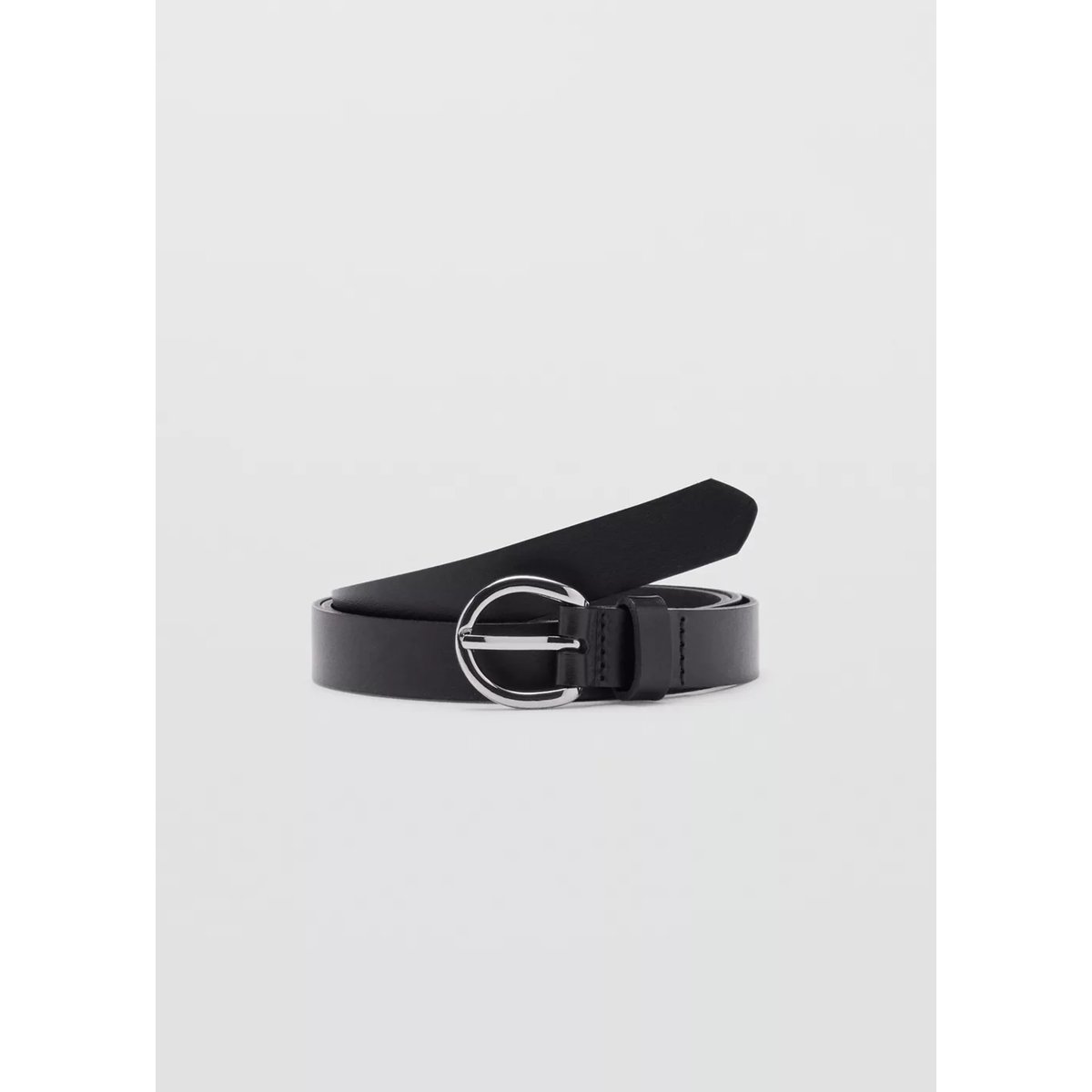 Ceinture cuir boucle ovale noir, MANGO