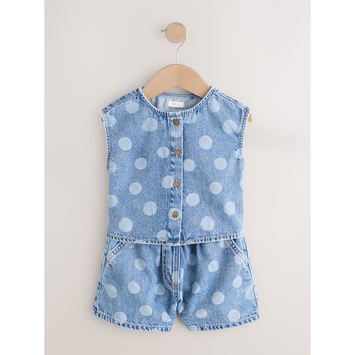 Ensemble gilet et short en jean à pois bleu moyen, NEXT