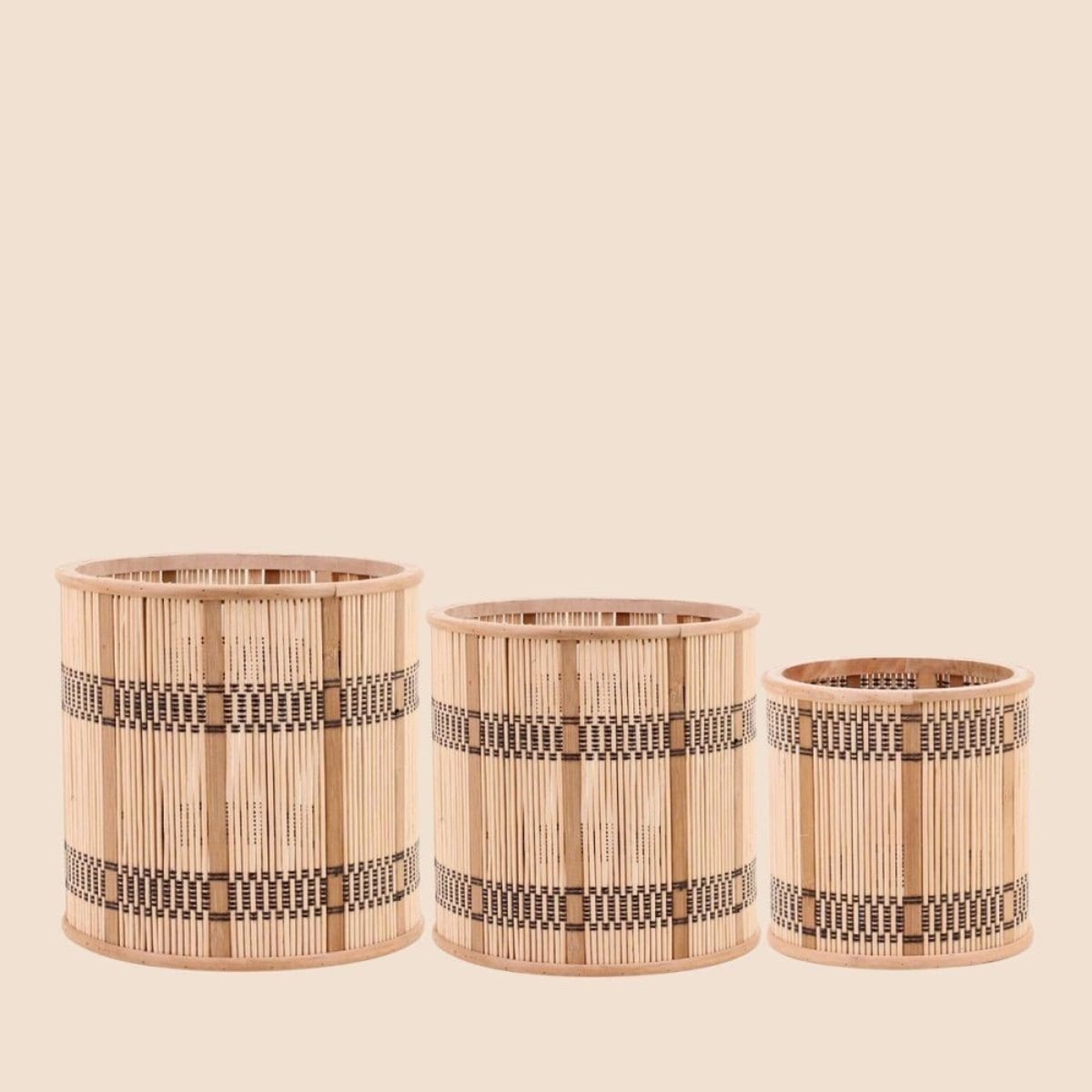 Lot de 3 cache-pots en bambou rayé naturel, ORNAMI