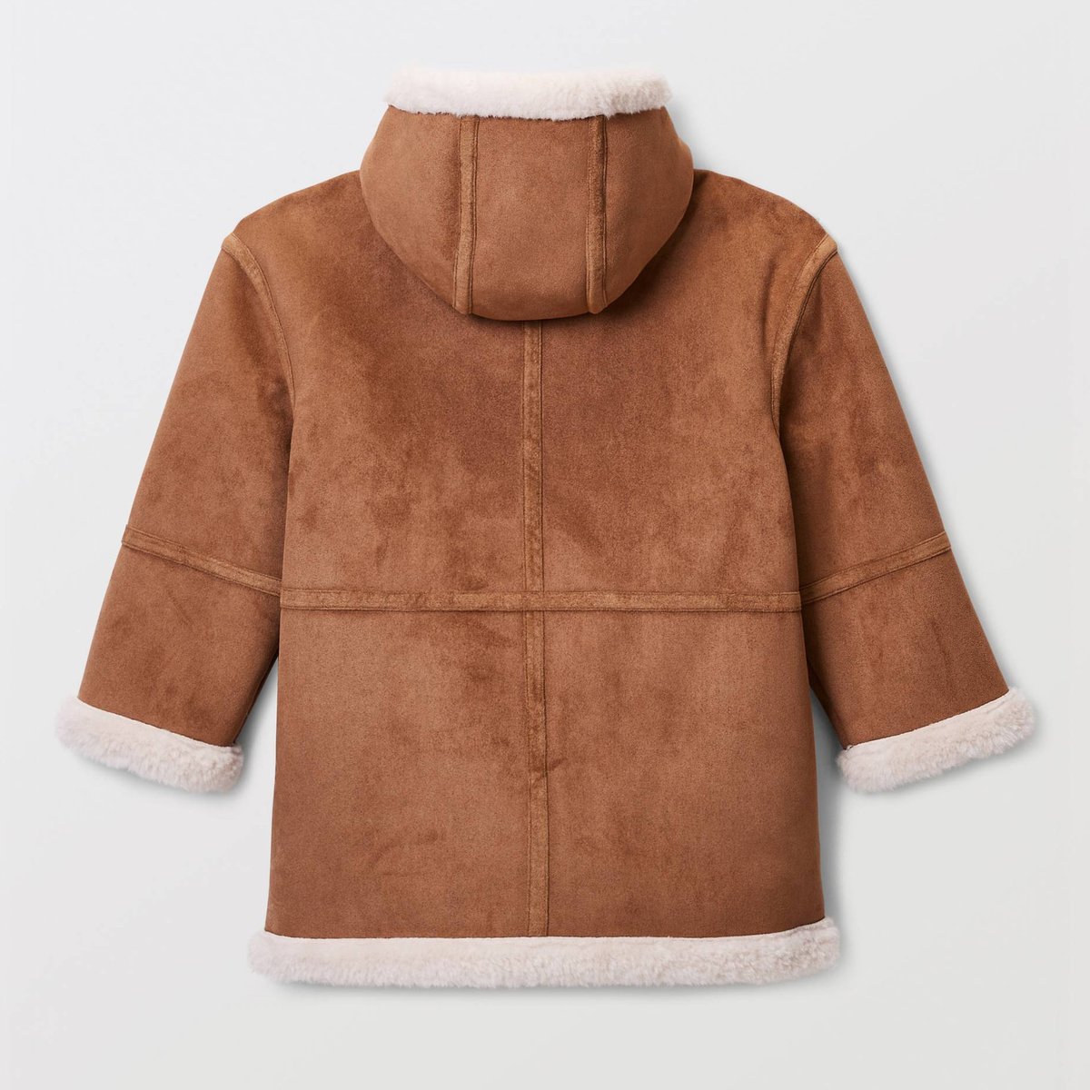 Manteau effet peau lainée à capuche osier, MONOPRIX