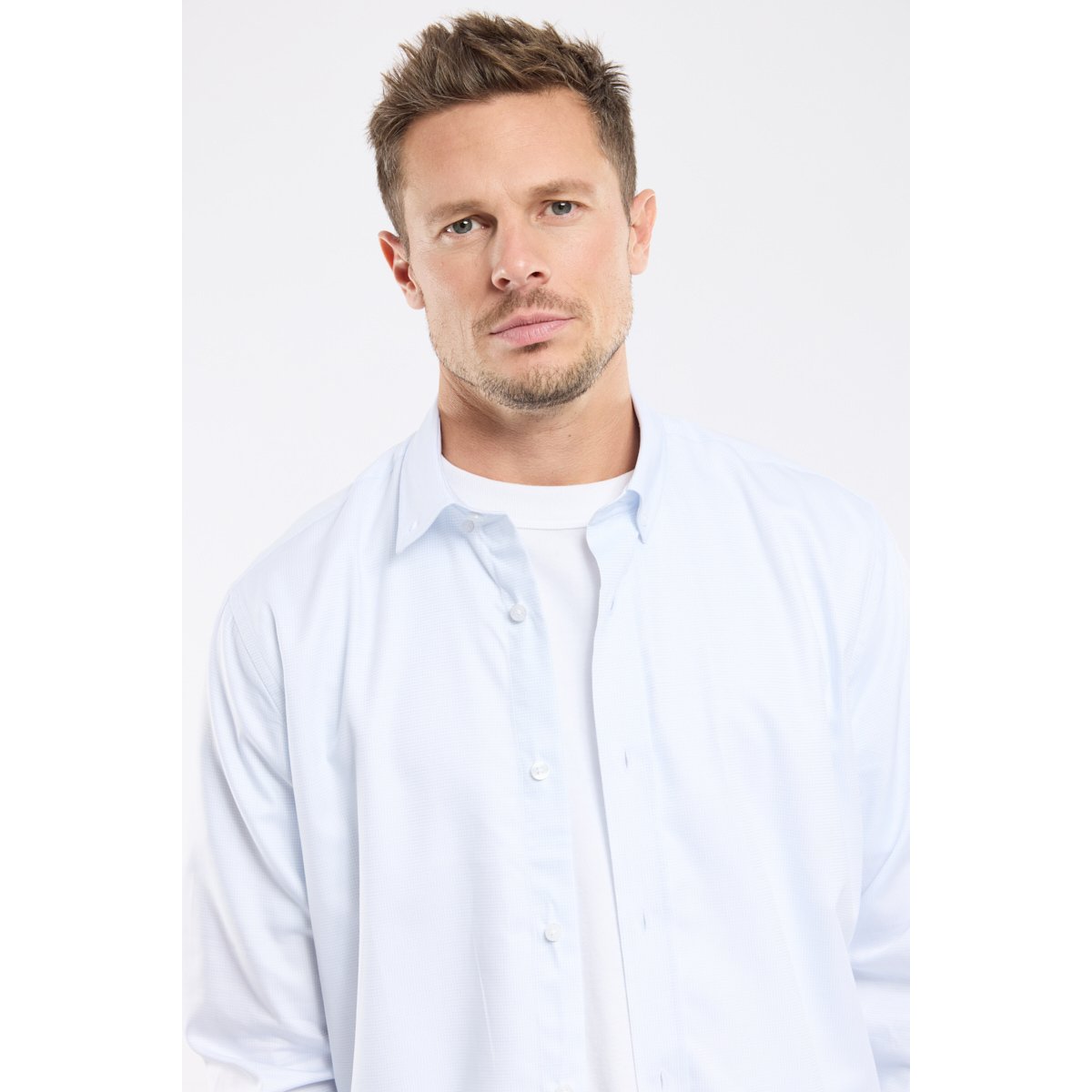 Chemise unie en coton gris/blanc, ARMOR-LUX