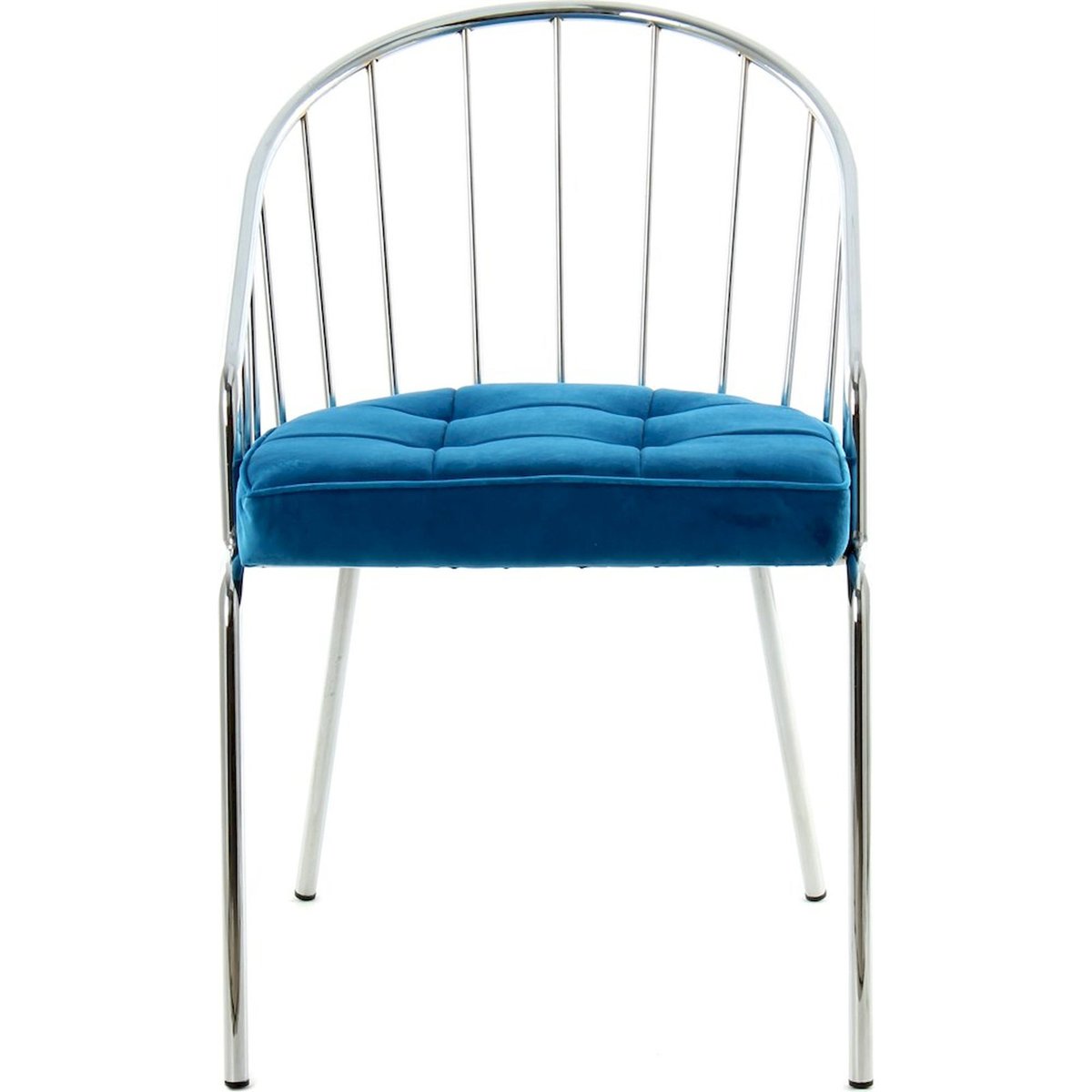 Chaise de salle à manger en velours capitonné bleu pétrole et chrome argenté, ARTE ESPINA