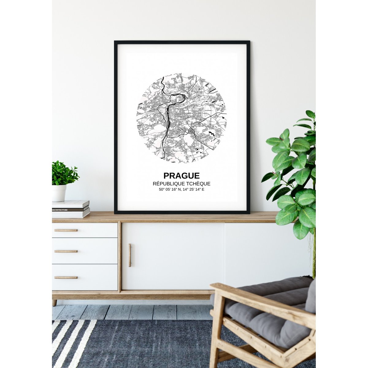Affiche Carte Prague blanc, L'AFFICHERIE