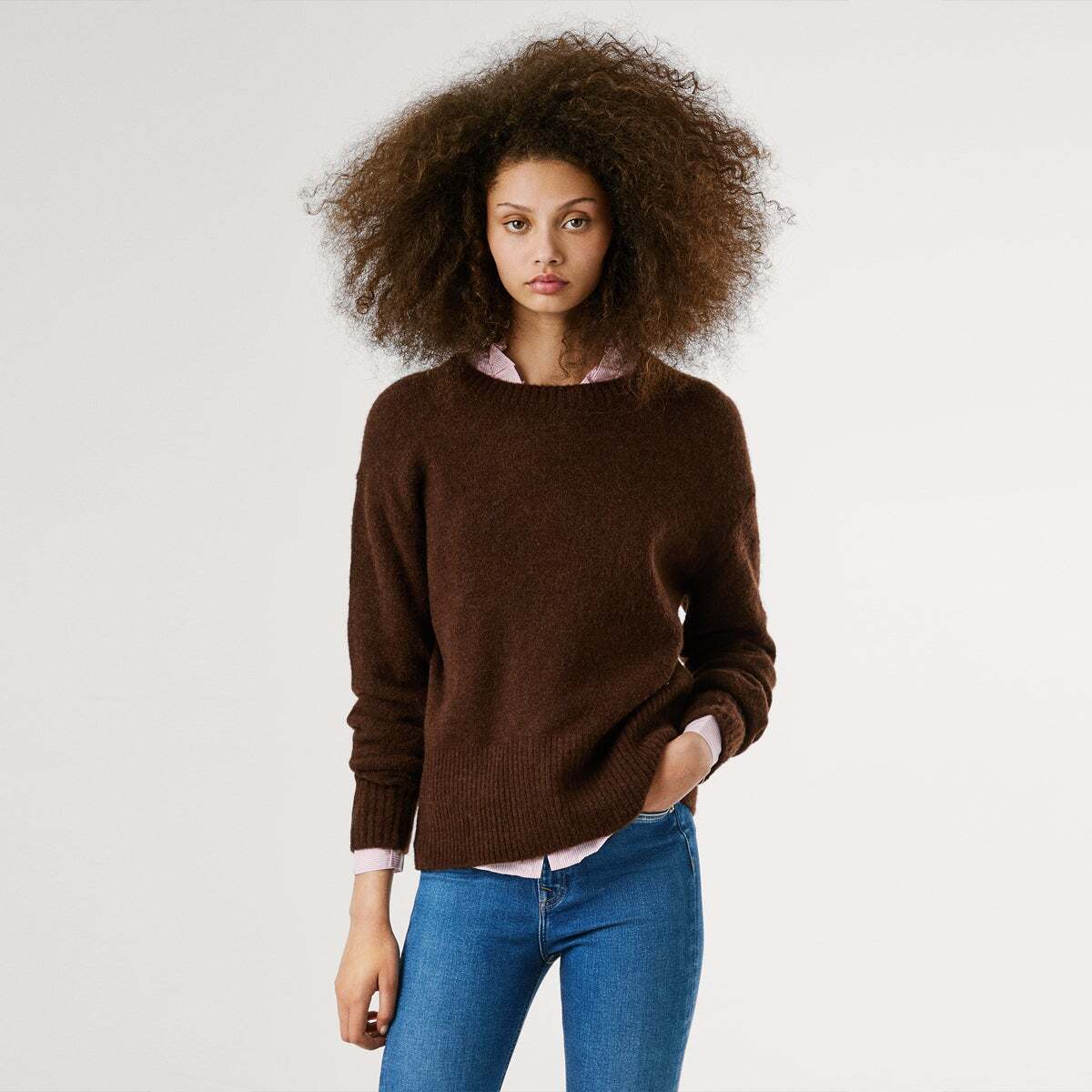 Pull col rond CECIL brun chocolat, PEPE JEANS