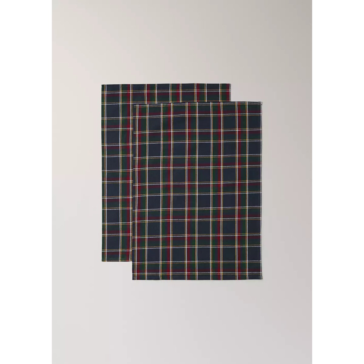 Lot de 2 torchons de cuisine à carreaux tartan bleu, MANGO HOME