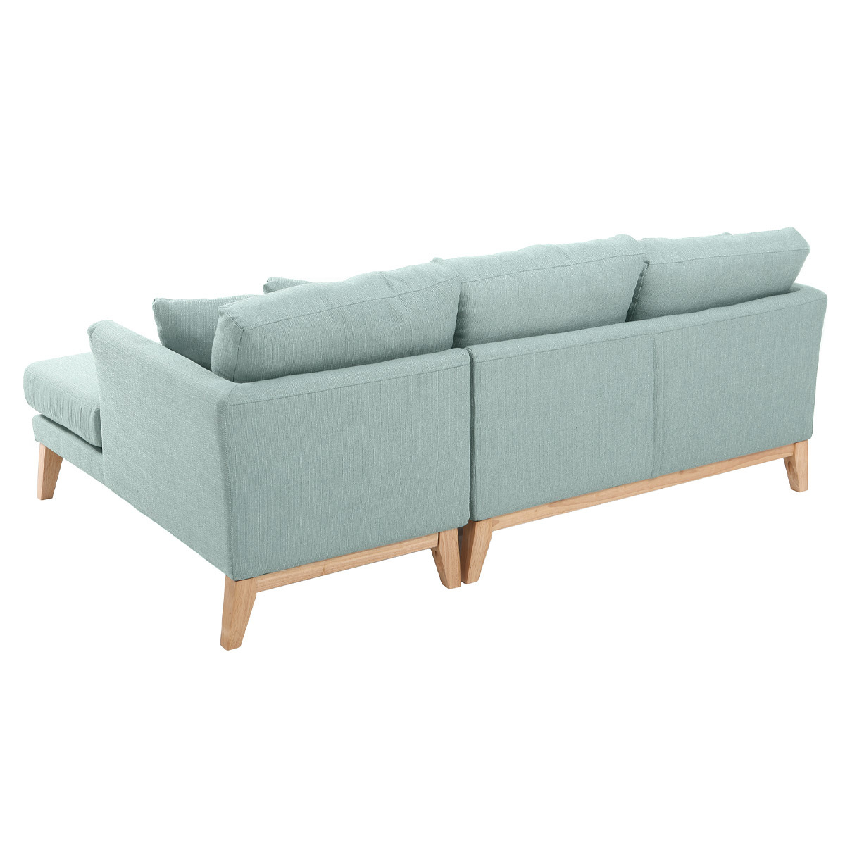 Canapé d'angle droit scandinave déhoussable 4 places en tissu et bois OSLO vert lagon, MILIBOO