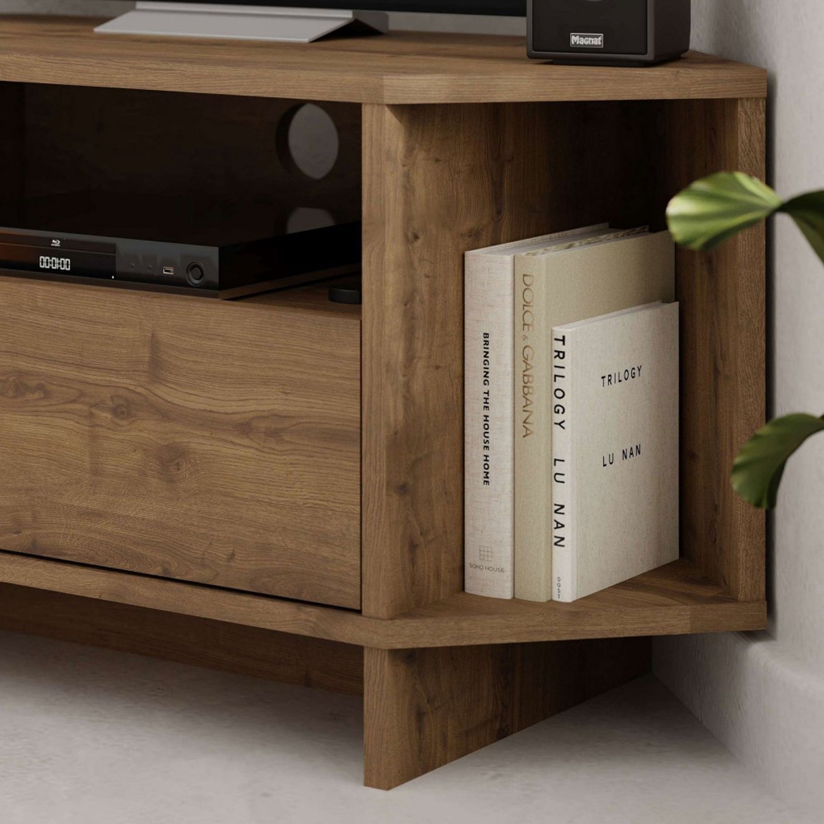 Meuble TV d'angle 1 porte en bois L95,7cm- CANO bois foncé, DRAWER