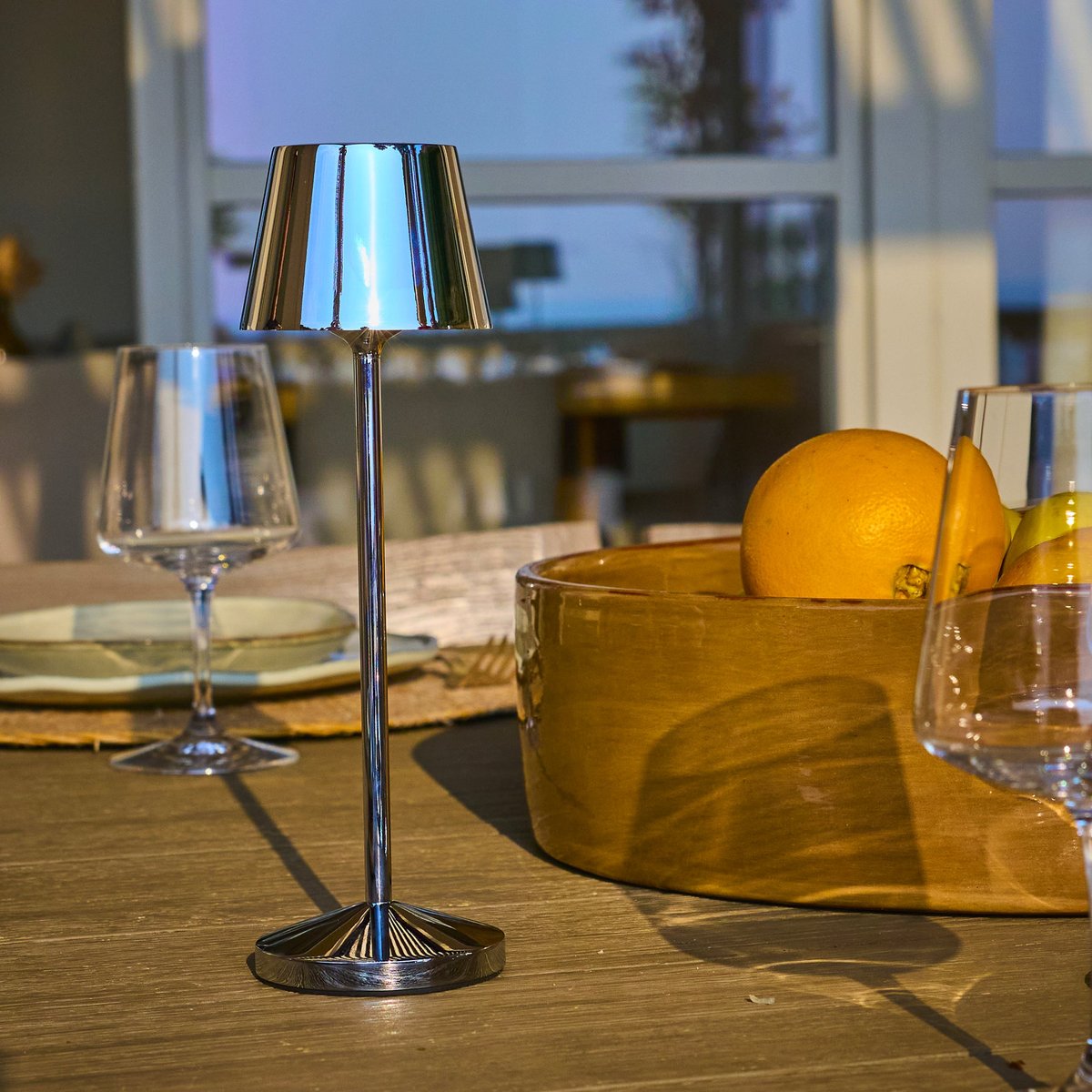Lampe de table sans fil EMILY argent, LUMISKY