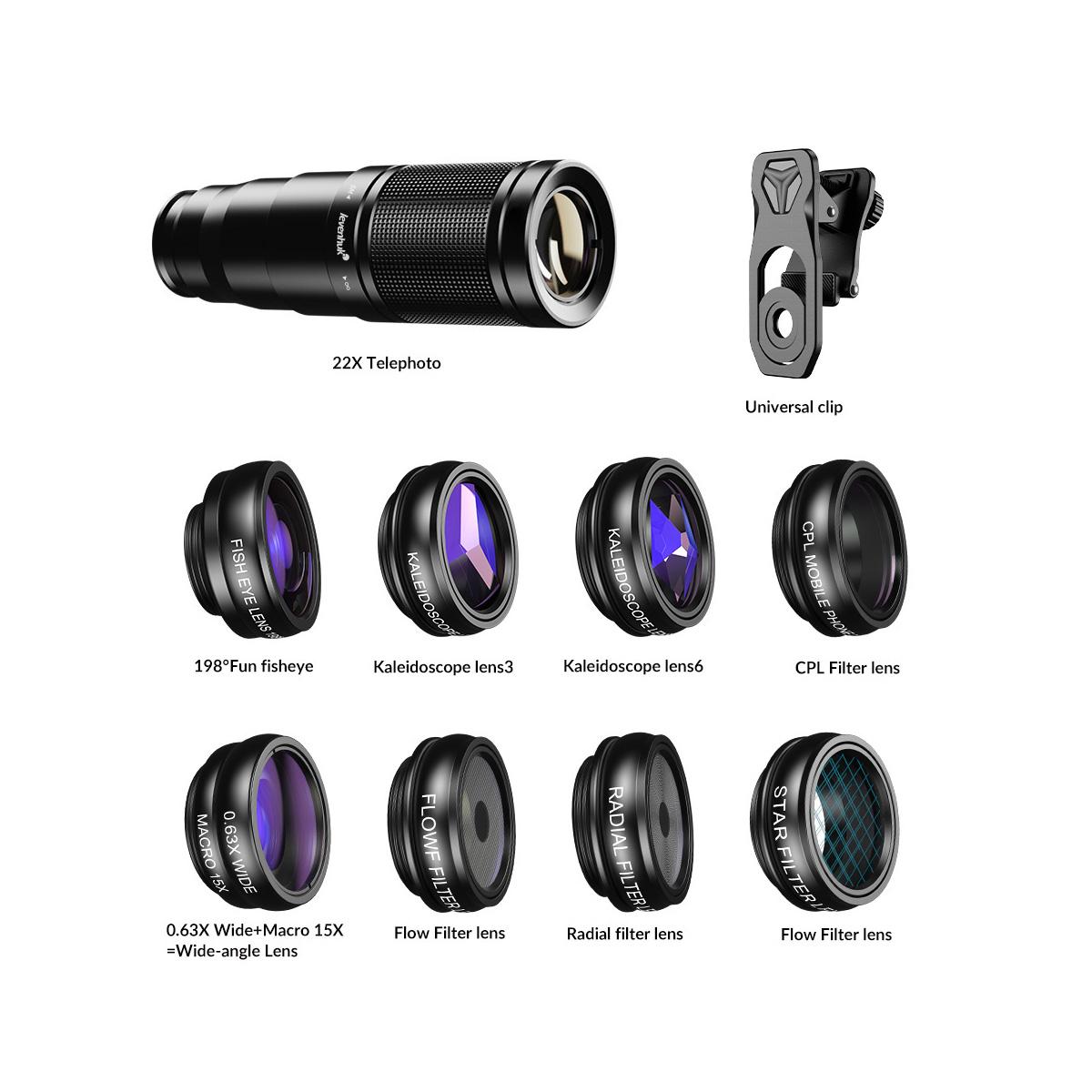 Kit d'objectifs pour smartphone Levenhuk Kelvin SLS10 couleur unique, LEVENHUK