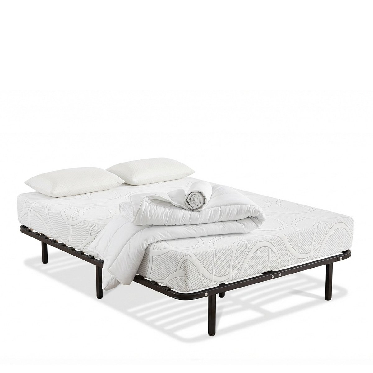 Prêt-à-dormir EUPRAXIE avec Cadre à lattes, Couette, Oreillers et Protège-matelas blanc, BELLECOUR