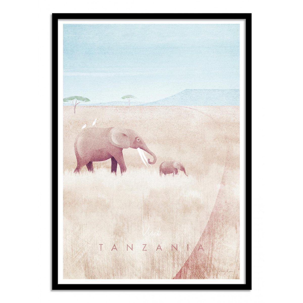 Affiche d’art et cadre noir 50 x 70 cm - Visit Tanzania - Henry Rivers affiche d'art avec cadre bois noir, WALL EDITIONS