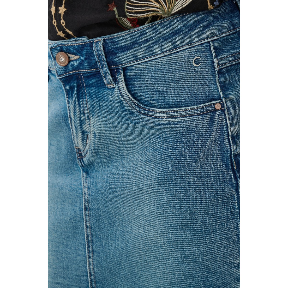 Jupe en jean bleu smithers mid blue denim, CREAM