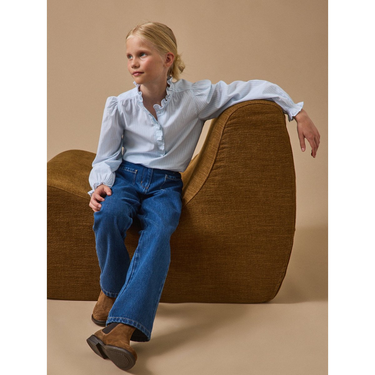 Blouse à volants rayure bleue, CYRILLUS