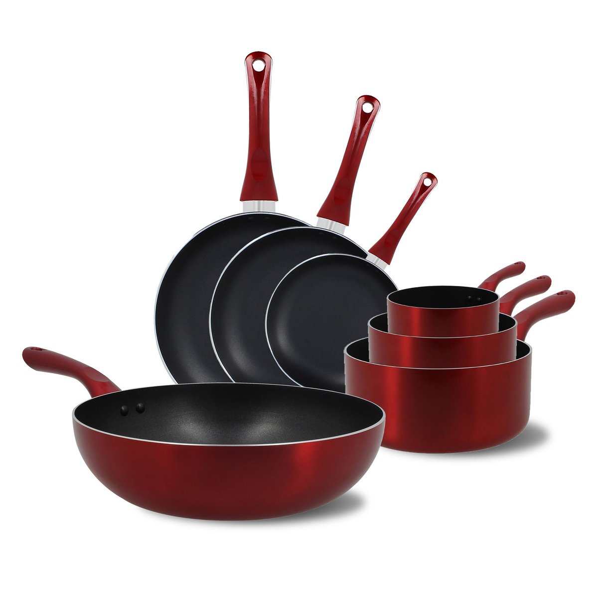 Batterie de cuisine 7 pièces en aluminium, CERISE rouge, MENASTYL