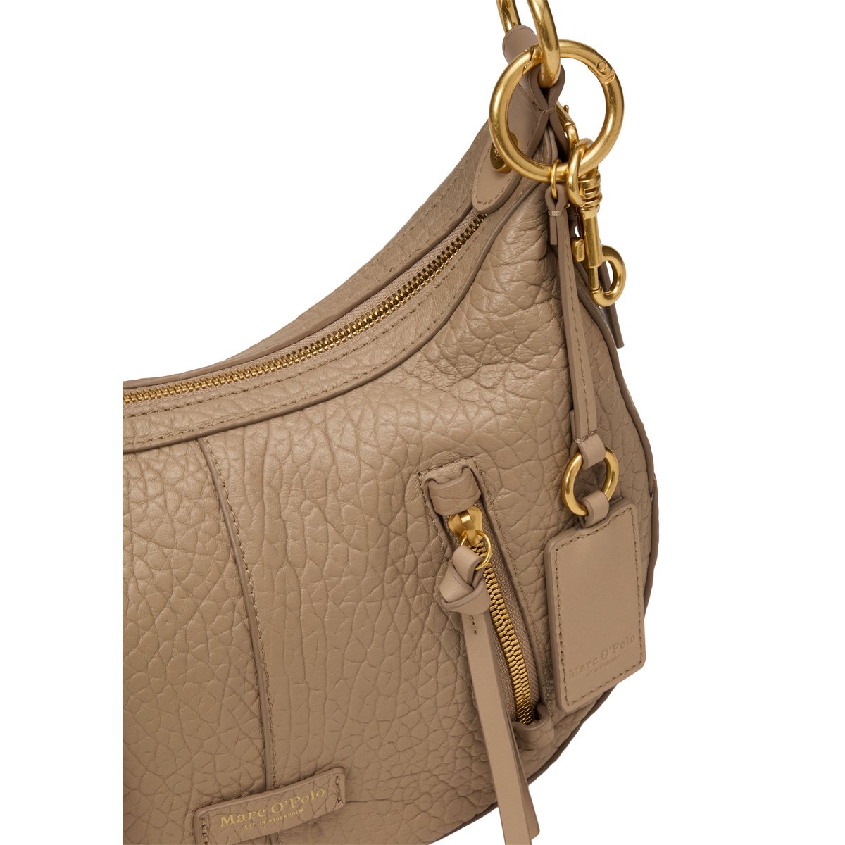 Sac à bandoulière en cuir de vache finement grainé marron clair, MARC O'POLO
