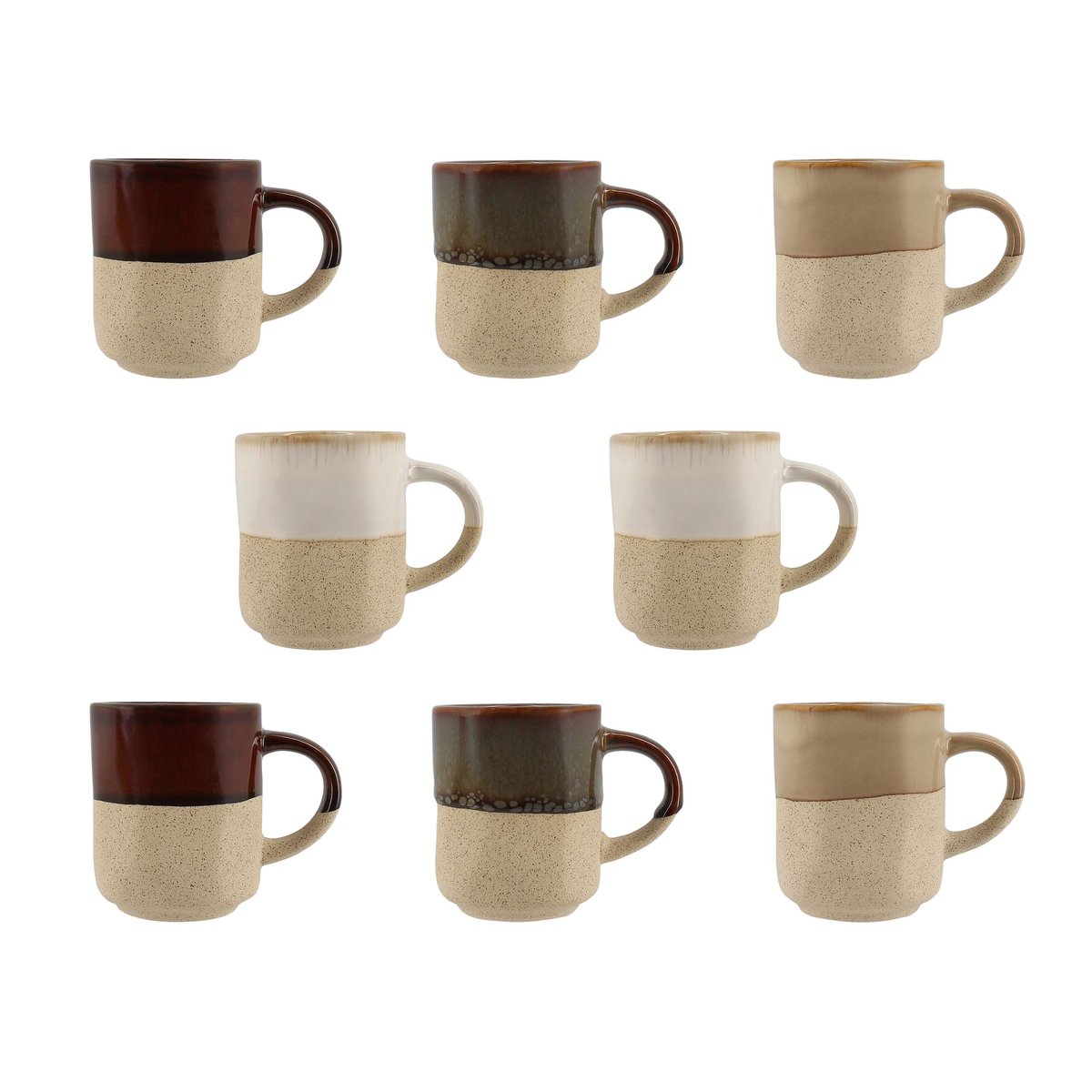Lot de 8 tasses assorties 10cl, MACCHIATO blanc-marron, NOVASTYL