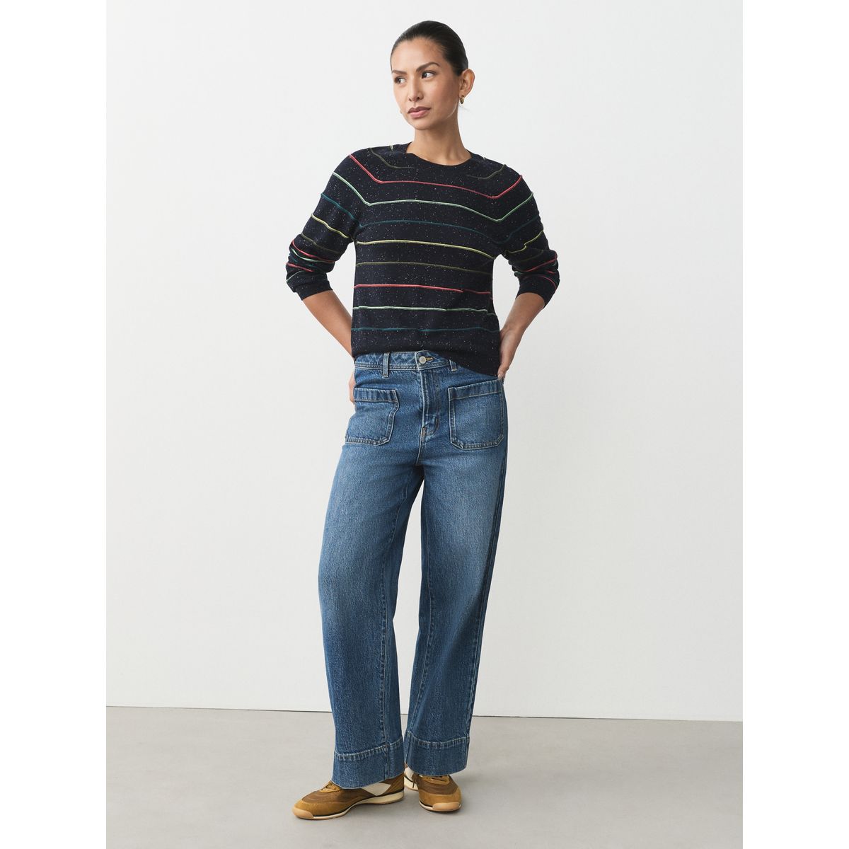 Pull ras du cou doux en coton majoritaire rayure arc-en-ciel, NEXT