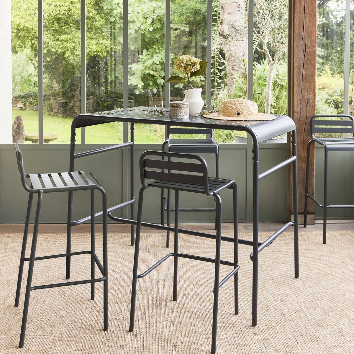 Table haute de jardin acier + 4 assises AMELIA anthracite, SWEEEK