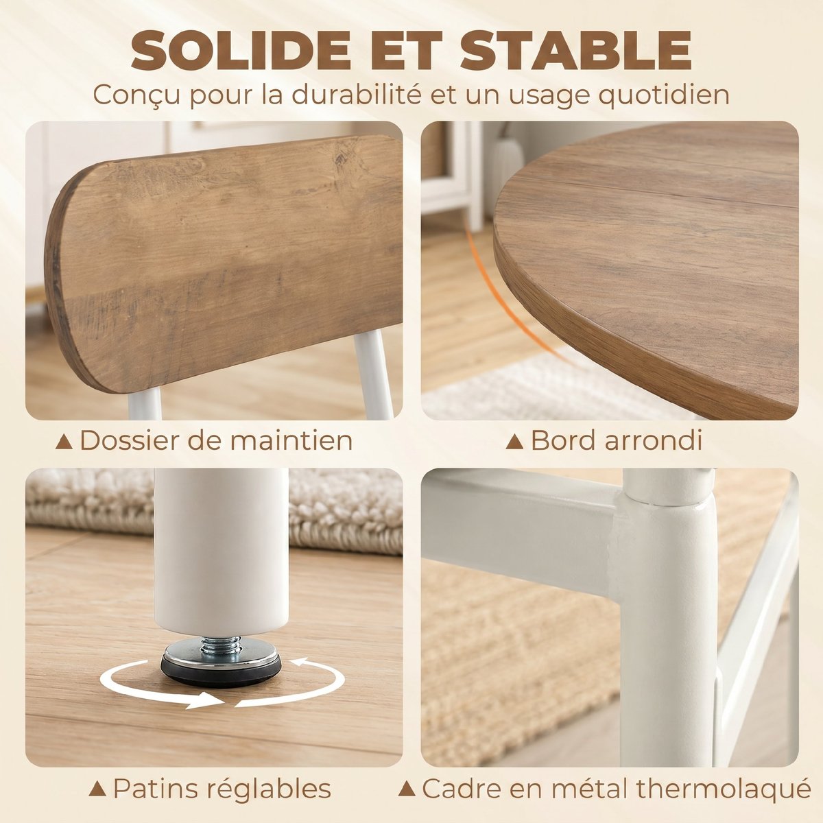 Ensemble de table à manger Panneau de bois naturel et blanc, HOMCOM