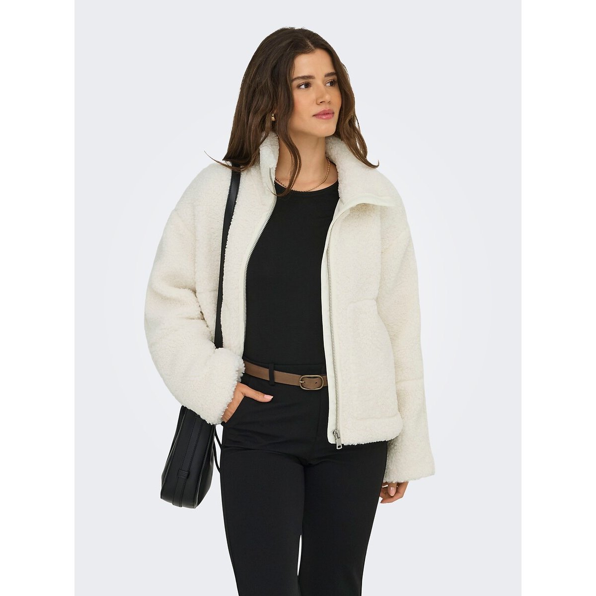 Chaqueta tipo sherpa con cremallera blanco, ONLY