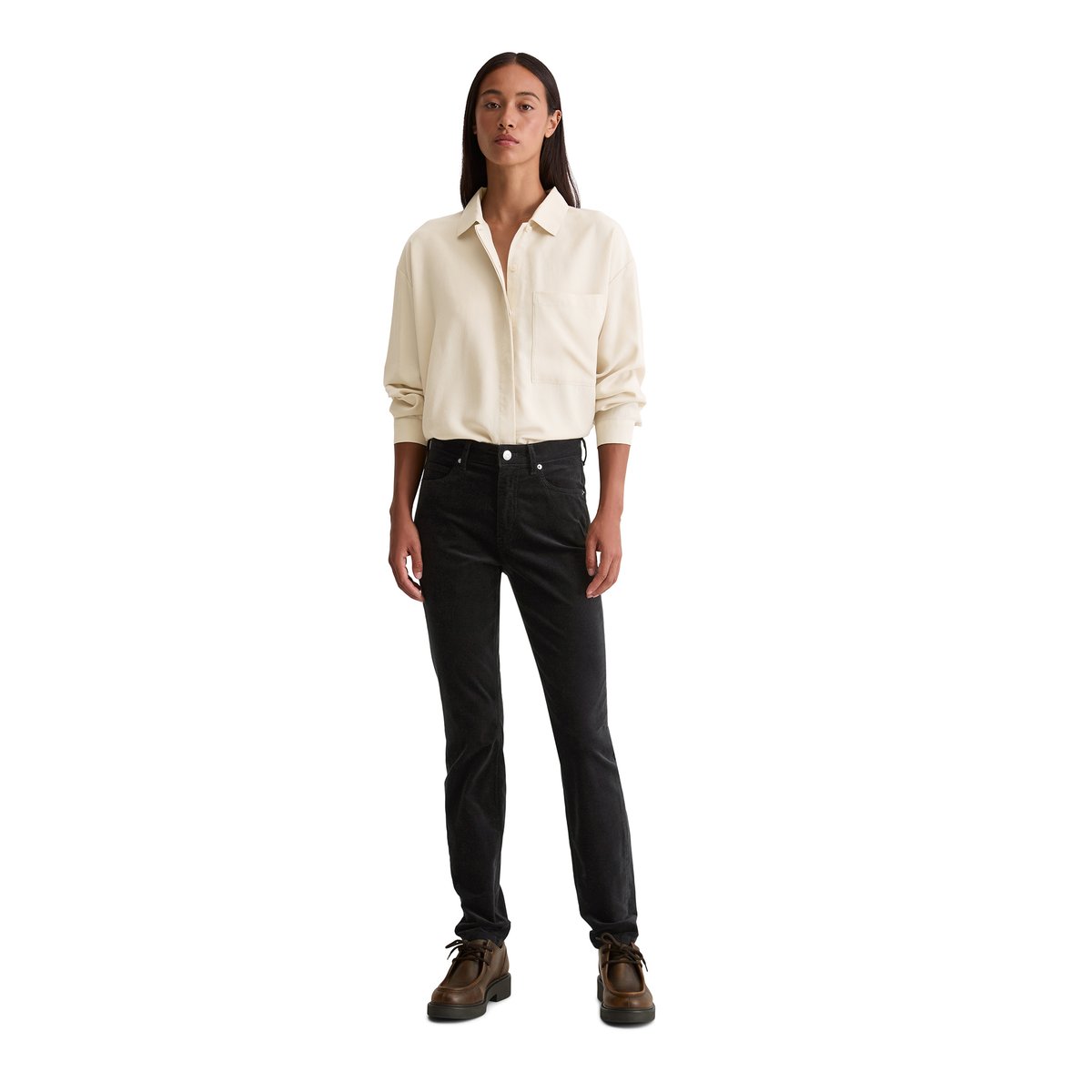 Pantalon en velours modèle Alkea slim en mélange de coton organique et de stretch noir, MARC O'POLO