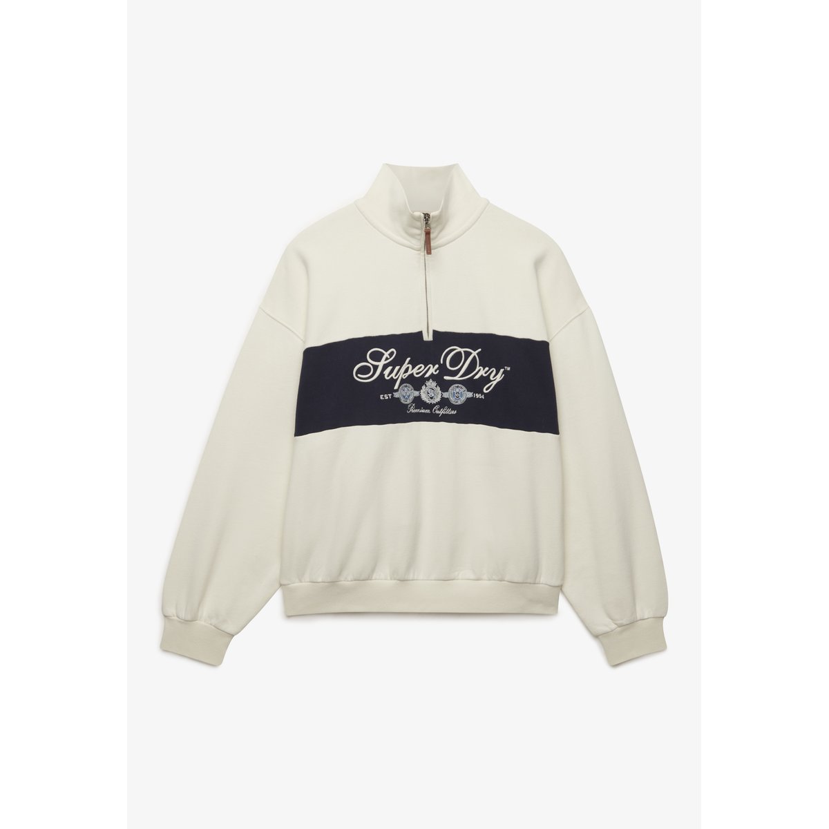 Sweat Ornate Script Half Zip Coupe Décontractée crème, SUPERDRY