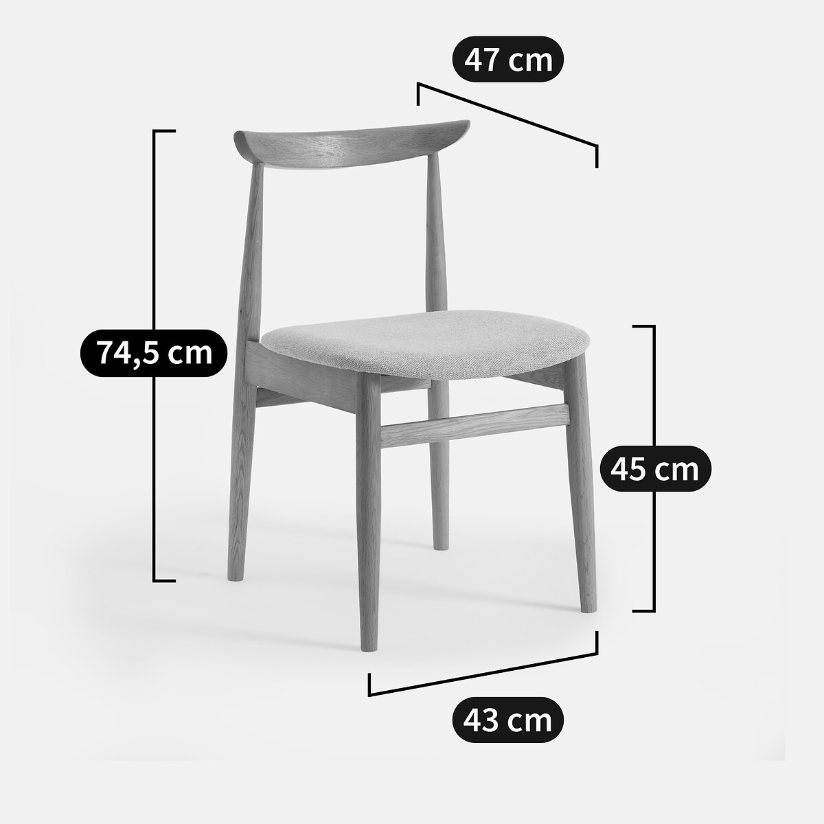 Chaise en chêne massif, assise en tissu texturé, ELLIO coloris chêne, LA REDOUTE INTERIEURS