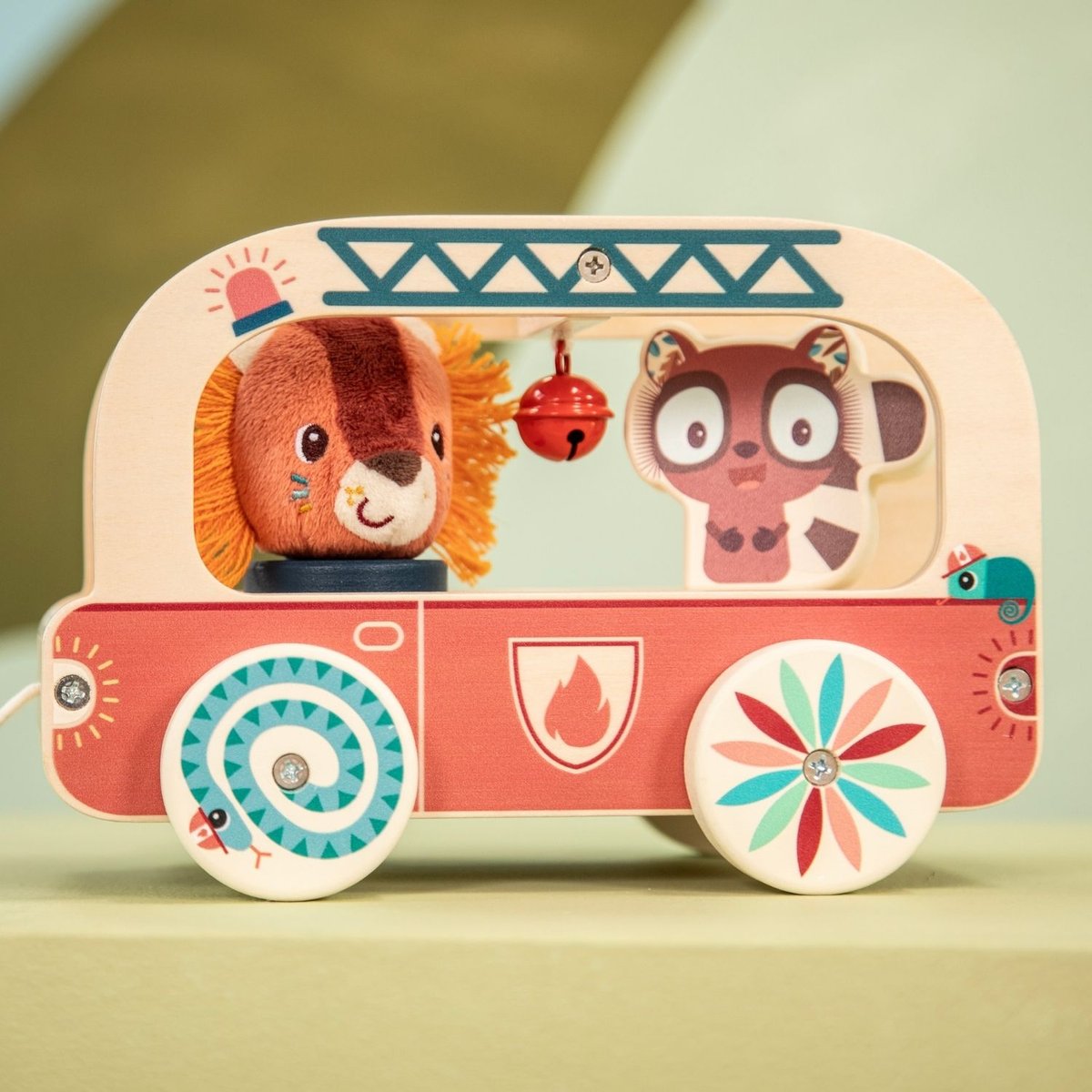 Camion de pompier orange, bleu, marron, LILLIPUTIENS