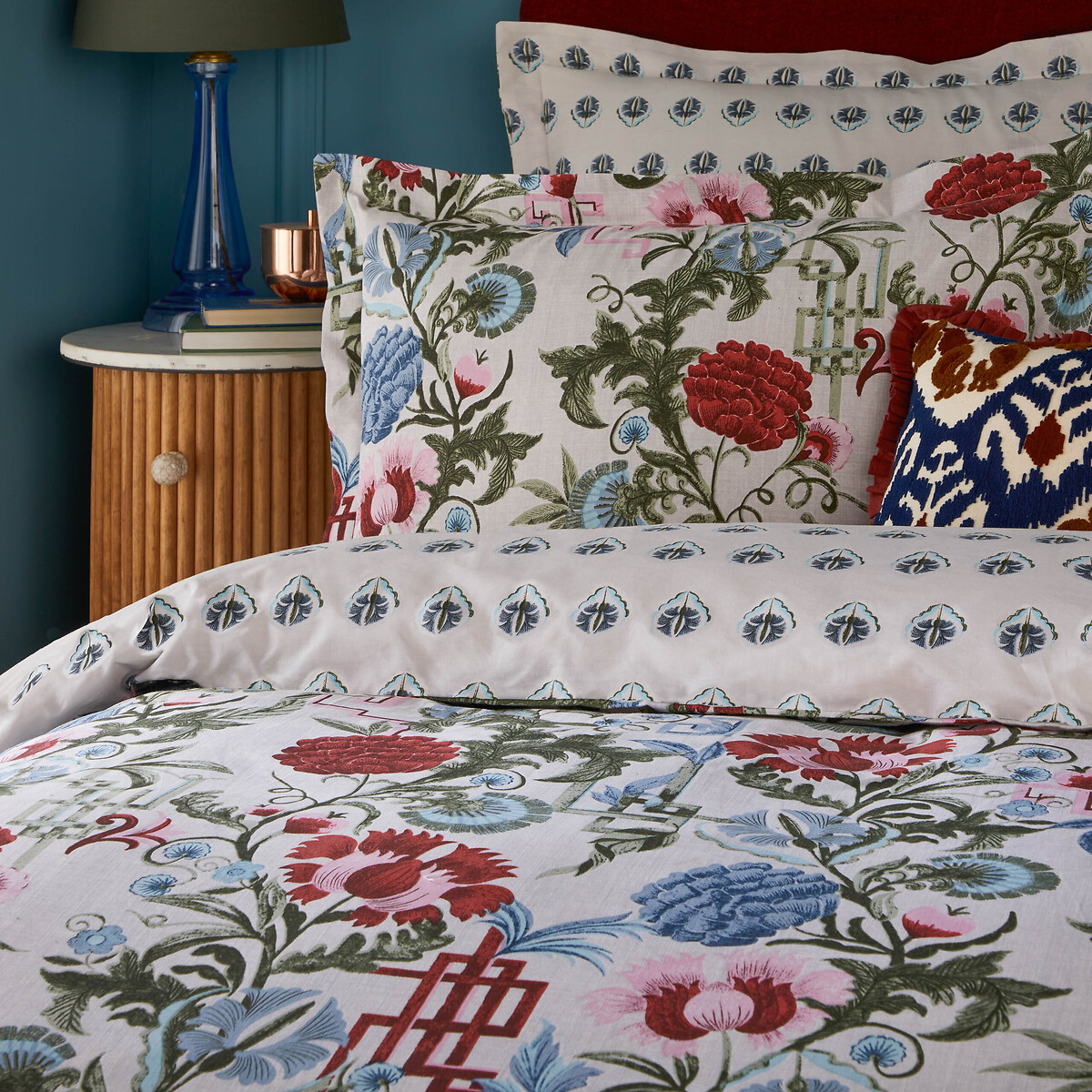 Ishana Reversible Floral Duvet Cover and Pillowcase Set redcurrant, SEVENTY THREE