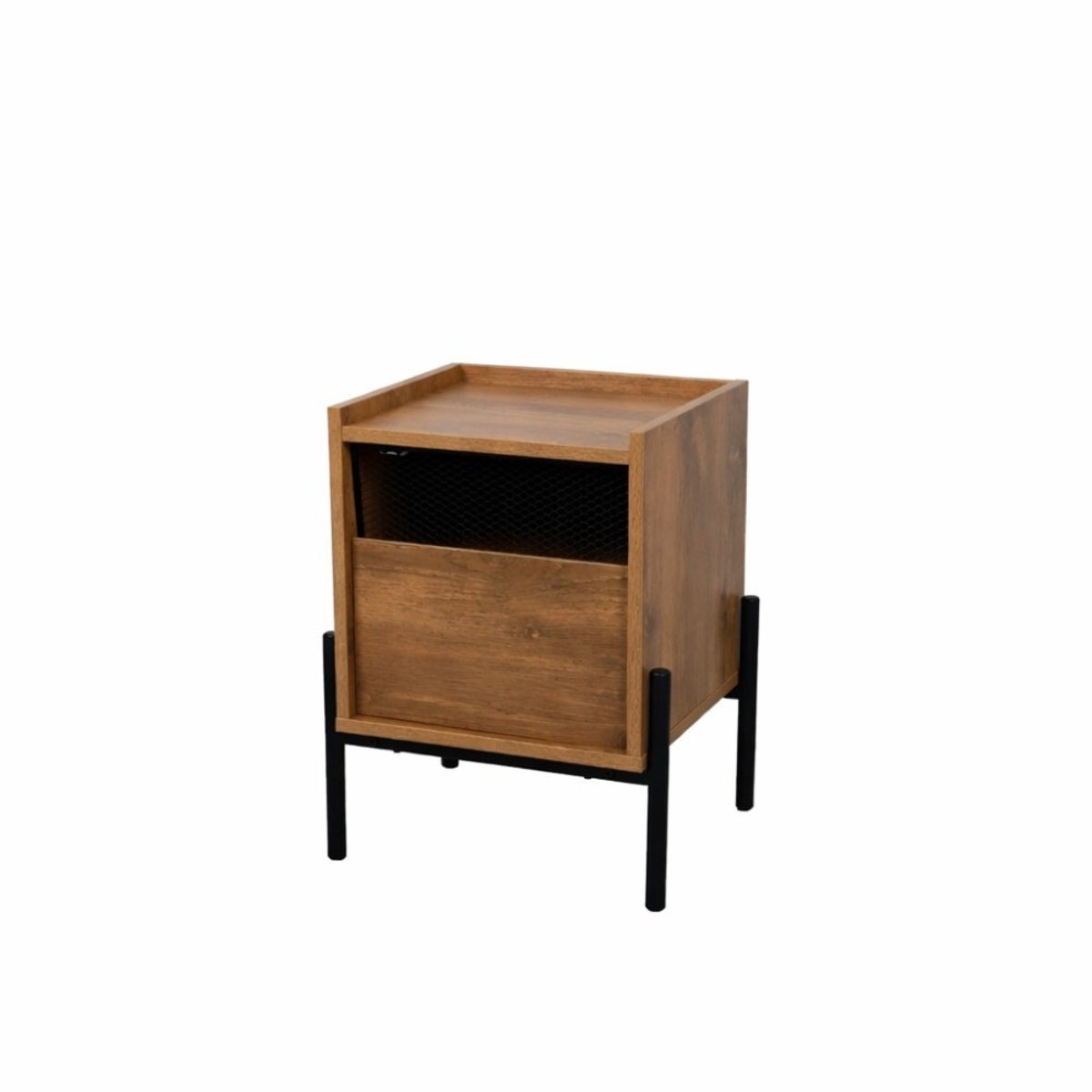 Table de chevet avec 1 tiroir et pieds en métal marron, DECORATIE