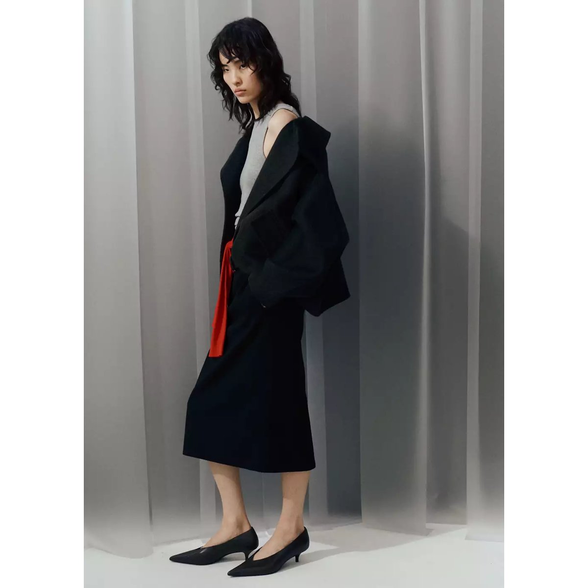 Veste laine col cheminée gris chiné foncé, MANGO