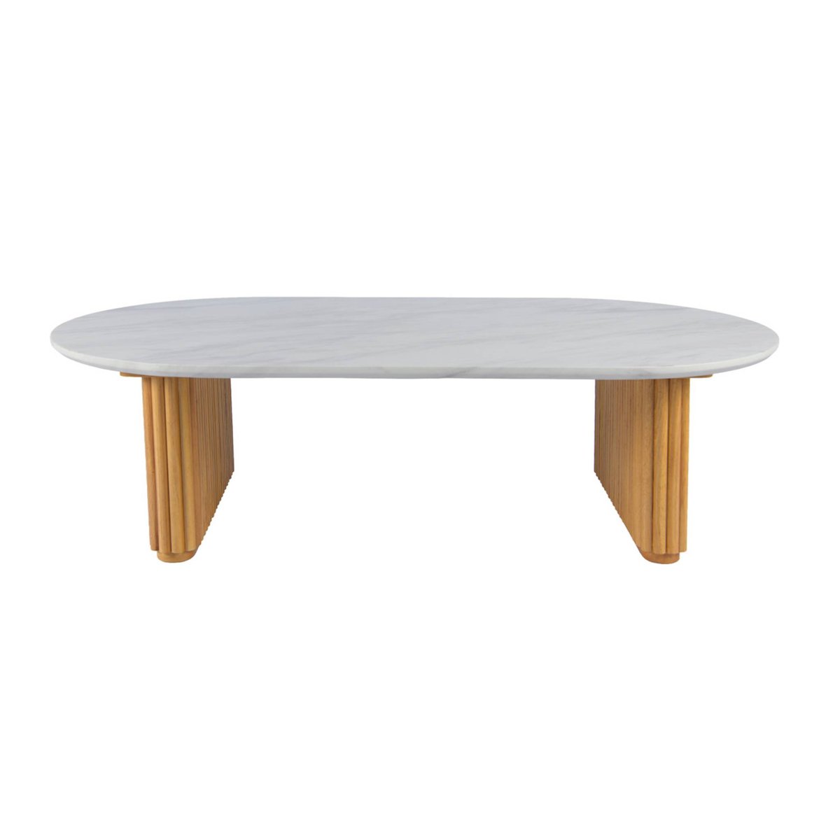Table basse ovale bois d'hévéa plateau effet pierre GABRIELLE naturel, SWEEEK
