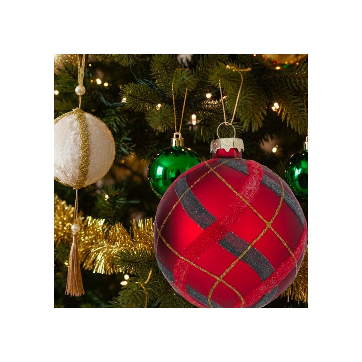 Set de 3 boules de Noël en verre rouge, vert, blanc 10x10cm rouge, WADIGA