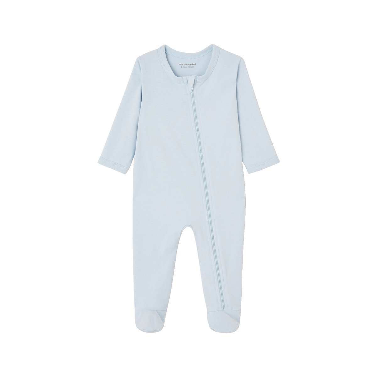 Lot de 3 pyjamas en jersey ouverture zippée BASICS bleu chambray, VERTBAUDET