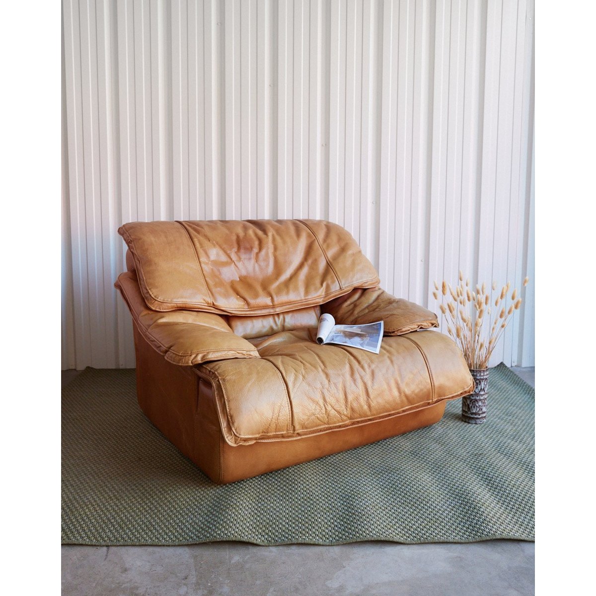 Fauteuil en cuir italien Jakob N°1395 - Bon état marron, DEBONGOUT