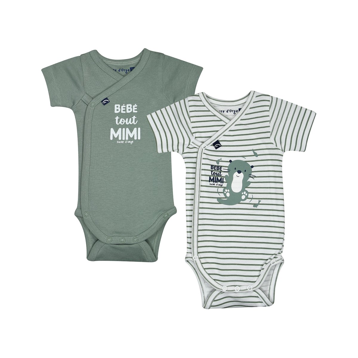 Lot de 2 bodies oscar ouverture devant vert, SUCRE D'ORGE
