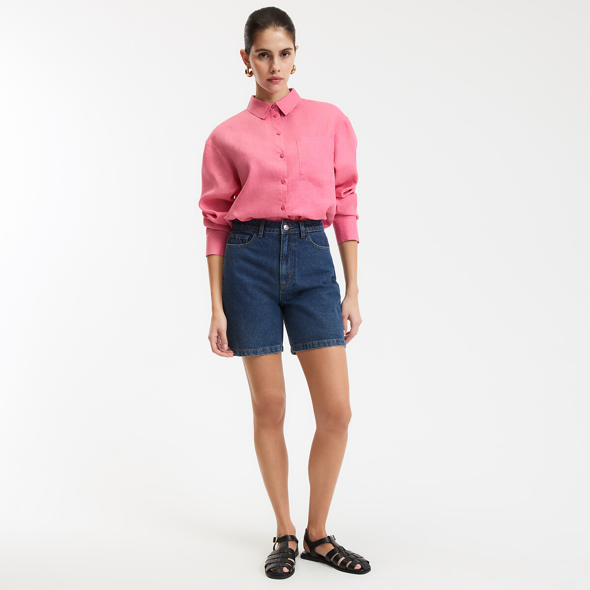 Chemise ample en lin, Signature MARLENE rose fuchsia, LA REDOUTE COLLECTIONS