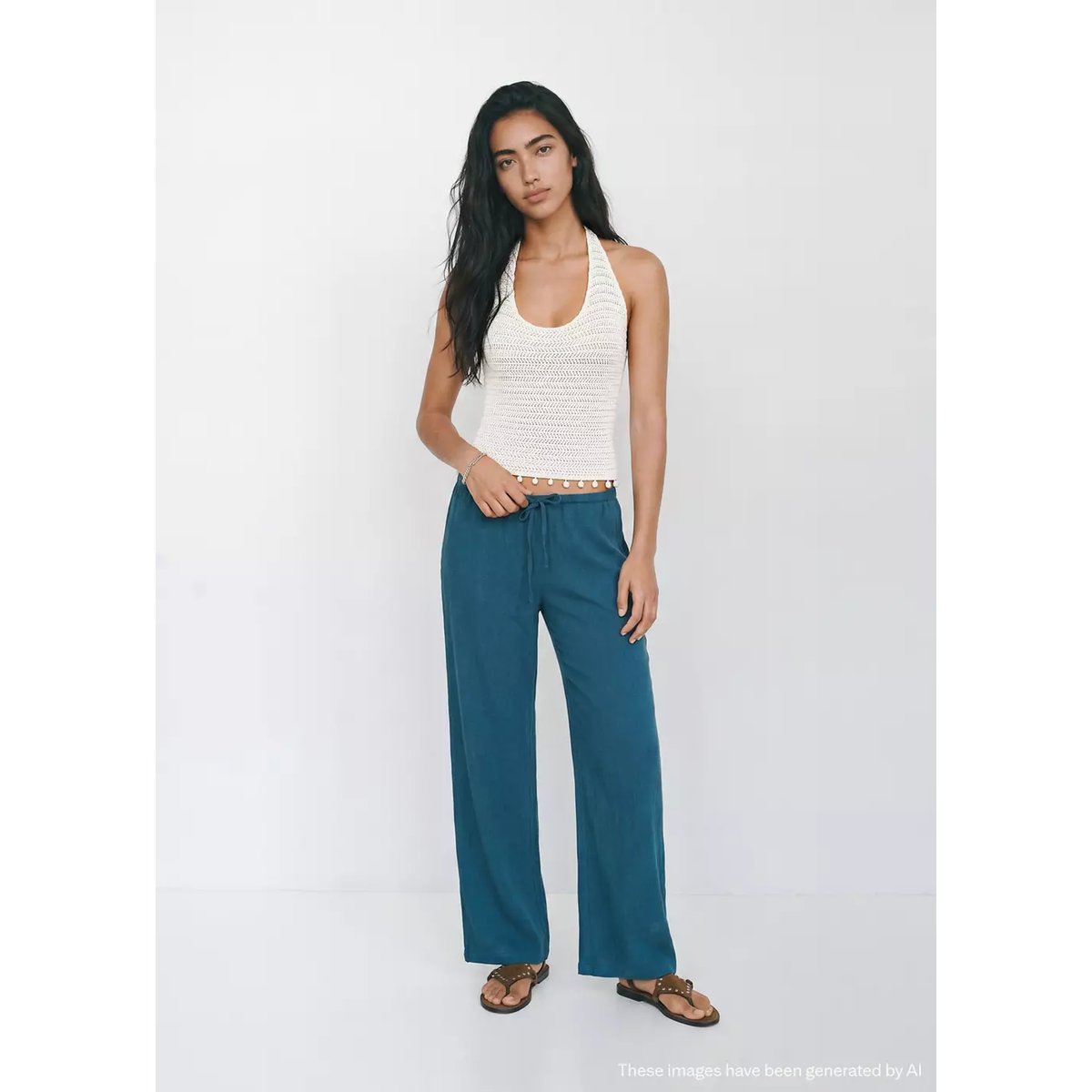 Top halter avec détail de perles blanc, MANGO TEEN