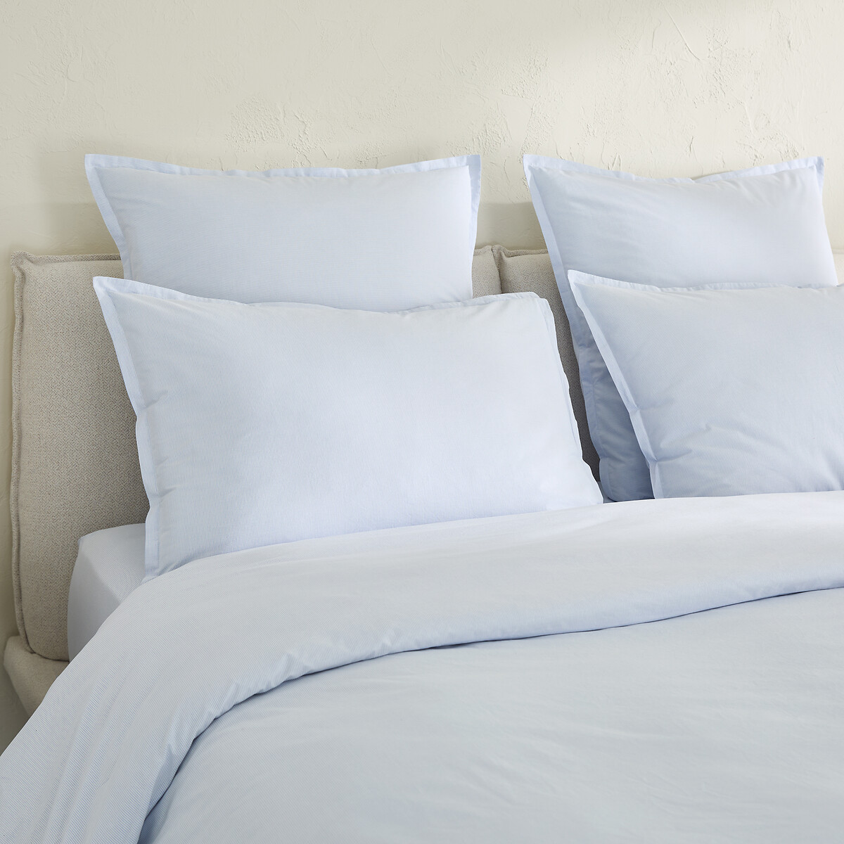 Taie d'oreiller en percale de coton lavé, rayée, 120 fils, SABBAL rayé bleu, AM.PM