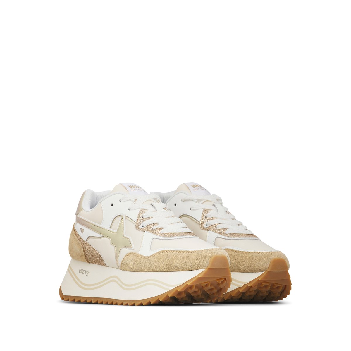 Sneakers en daim et tissu technique DEVA W. beige-blanc, W6YZ