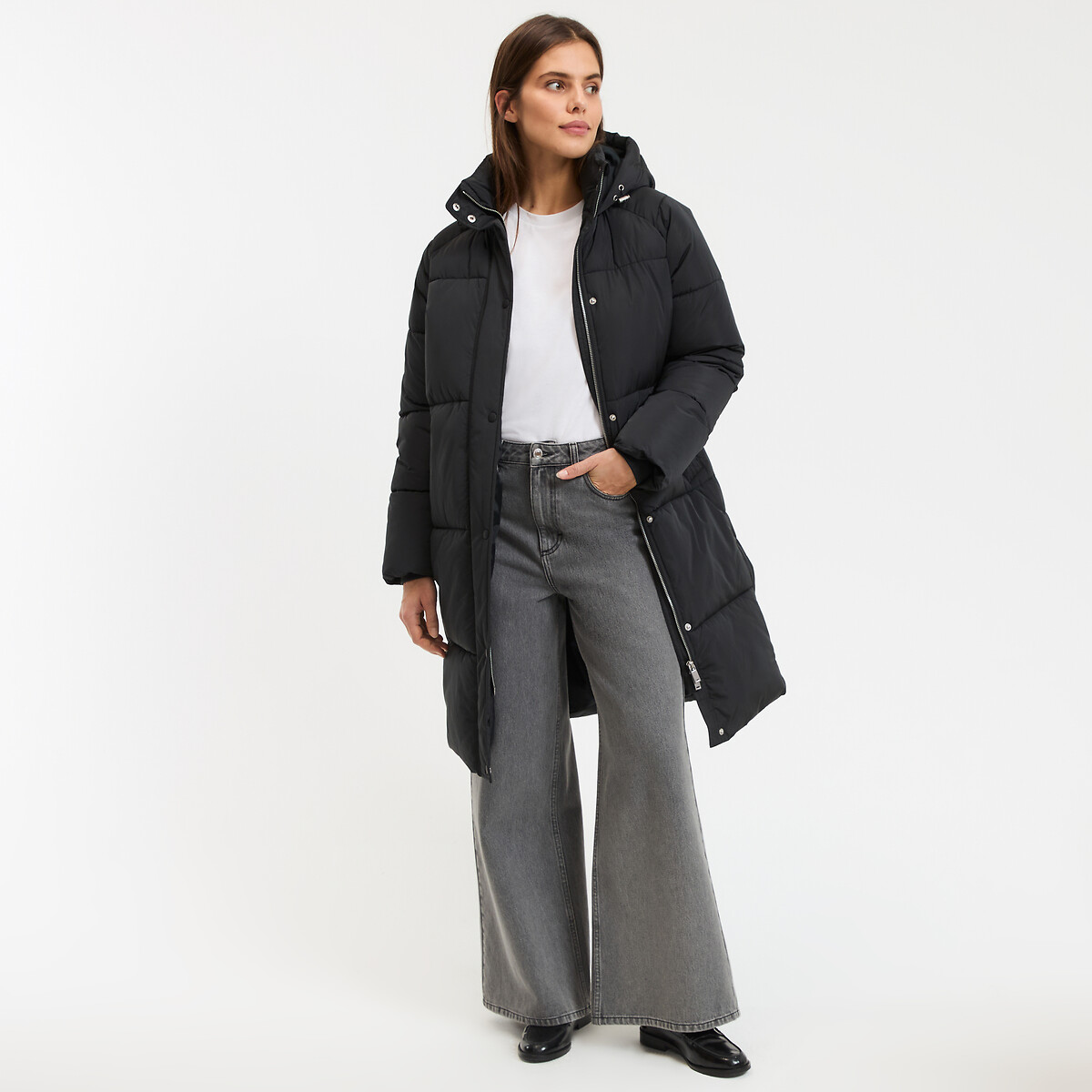 Blusão comprido, com capuz preto , LA REDOUTE COLLECTIONS