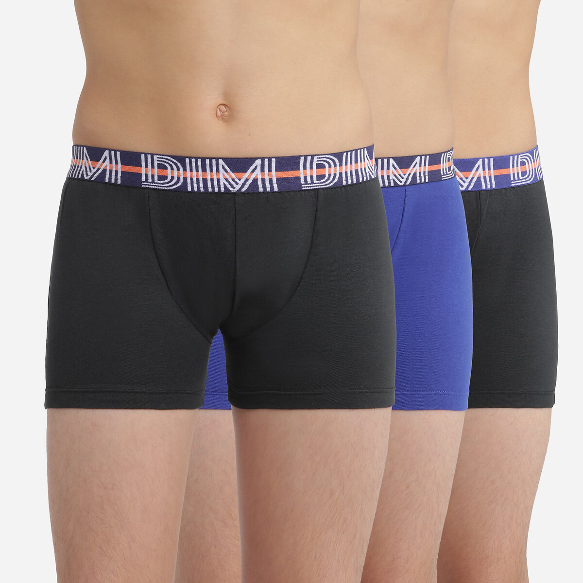 Set van 3 boxershorts in stretchkatoen zwart+blauw, DIM