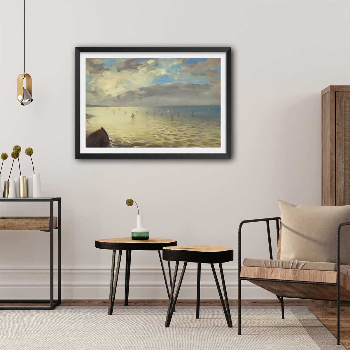 Poster La mer à Dieppe - Eugene Delacroix affiche + cadre en bois - noir, HEXOA