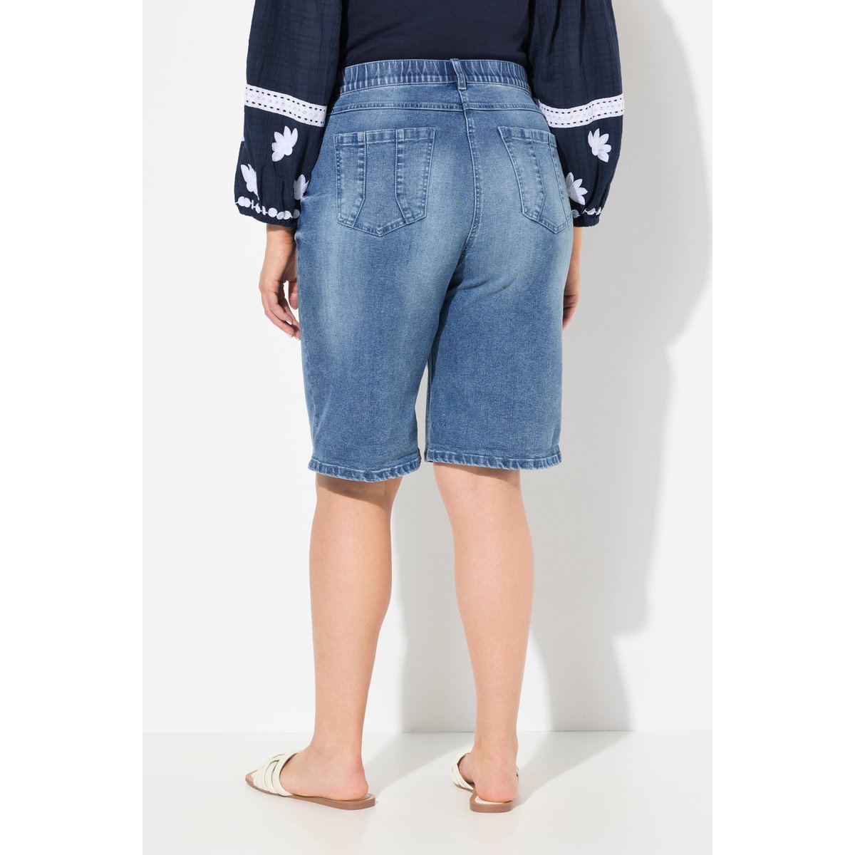 Bermuda boyfriend en jean. Jambe large et bleu jean, ULLA POPKEN