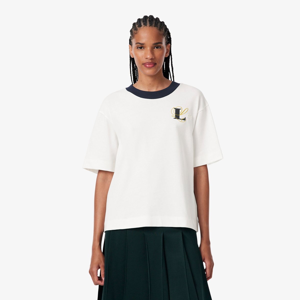 T-shirt jersey broderie oversize blanc-70v, LACOSTE