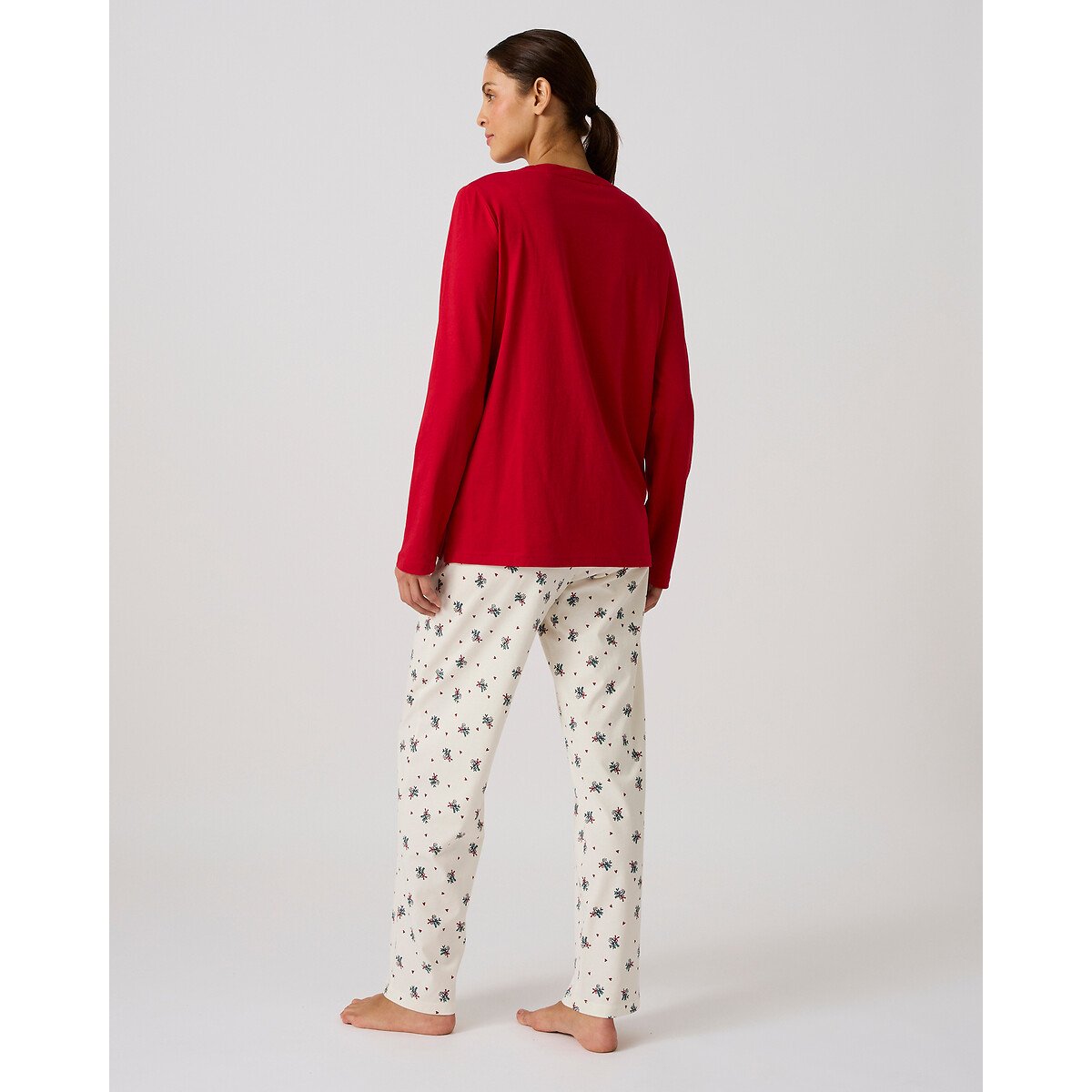 Pyjama Noël en maille jersey coton rouge/écru, DAMART