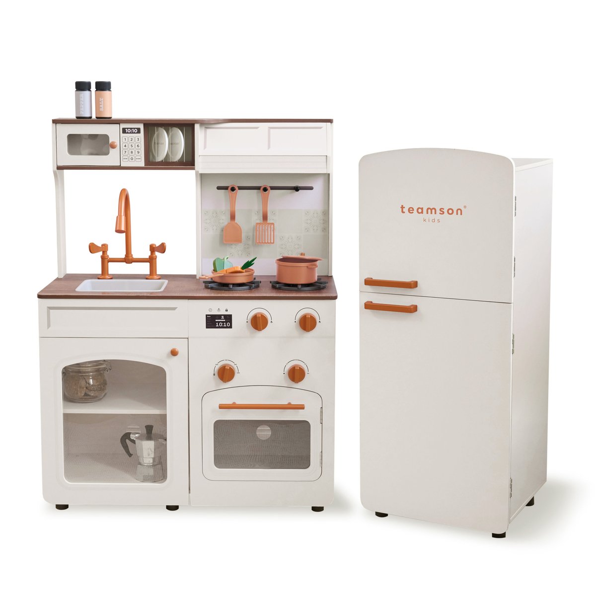 Cuisine jouet bois modulable, 14 accessoires, Vert, LITTLE CHEF blanc, TEAMSON KIDS